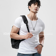 續(xù)點 短袖t恤男圓領(lǐng)夏修身健身緊身運動韓版休閑棉質(zhì)純色打底彈力汗衫 白色 升級精梳棉 L 碼108-126斤左右修身版型