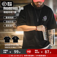 馬登工裝美式復(fù)古印第安字母印花t恤男夏季半袖衫重磅純棉短袖男款 黑色 L