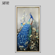 臣祥玄關(guān)裝飾畫(huà)3d立體墻貼輕奢中式貼畫(huà)手繪琺瑯彩畫(huà)金屬框錦繡孔雀 藍(lán)色 60*120尺寸無(wú)縫不銹鋼框黑色框