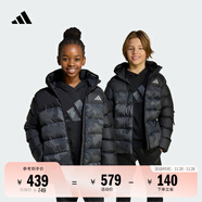 adidas男女大童拒水防風(fēng)保暖舒適迷彩印花連帽棉服阿迪達斯輕運動(dòng)   黑色   140