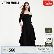 VEROMODA連衣裙新款一字領(lǐng)五分袖修身A字不規則通勤優(yōu)雅 S59黑色 160/80A/S