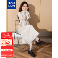 唐獅（TonLion）2025女翻領(lǐng)長(cháng)袖襯衫連衣裙百搭韓版減齡高級感時(shí)髦潮 杏色 M