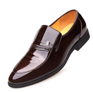 老人頭光亮男皮鞋商務(wù)正裝皮鞋男士真皮透氣英倫尖頭男婚鞋 棕色 43