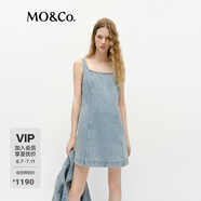 MO&Co.連衣裙2025春新品重工鉆飾彩繪藝術(shù)洗褪棉質(zhì)牛仔MBE1DRS004 牛仔藍色 XS 155