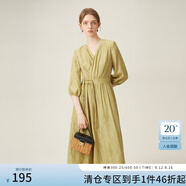 范思藍(lán)恩新中式輕國風(fēng)連衣裙女夏季七分袖V領(lǐng)氣質(zhì)長裙子24FS12031 森林綠 L