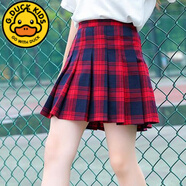 G.DUCKKIDS女童百褶裙半身裙2023秋冬韓版親子裝兒童季新款中大童JK短裙毛呢 黑紅色大格子裙 130 cm