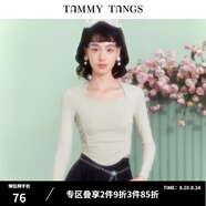 糖力【商場(chǎng)同款】春秋季新款杏色長(cháng)袖T恤女短款緊身打底衫上衣 杏色 M