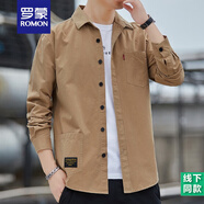 羅蒙（ROMON）純棉襯衫男長(zhǎng)袖工裝男士襯衣日系休閑寬松上衣夏季薄款外套男裝 卡其色長(zhǎng)袖 L 碼（115-135斤）