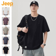吉普（JEEP）美式大牌高端純棉短袖T恤夏季新款男士半袖寬松簡約純色體恤上衣 黑色 常規(guī) 【官方正品】 XL 【推薦體重135-150斤】