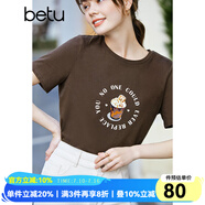 betu百圖女裝趣味印花圓領(lǐng)短袖T恤女2202T11 咖啡 XS