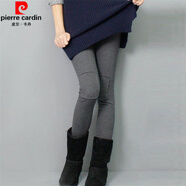 皮爾卡丹加絨補丁打底褲女秋冬季膝蓋加厚貼布彈力修身保暖外穿高腰小腳褲 深灰色  加絨 L 建議100-115斤