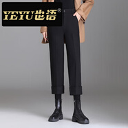 也語(yǔ)（YEYU）鄭州女褲直筒褲春秋新款爆款加絨梧桐褲九分西 黑色-商場(chǎng)梧桐褲專(zhuān)柜高腰奶奶褲奶芙褲黑色馬丁靴褲 M