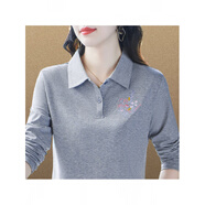 純棉長(cháng)袖恤女早秋2024新款氣質(zhì)減齡媽媽衫刺繡百搭秋裝上衣淺灰10 淺灰色 XL 110-120斤