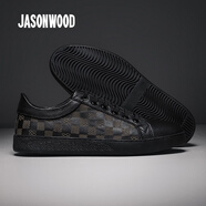 JASONWOOD正品新款秋季輕奢男鞋頭層牛皮舒適透氣耐磨低幫戶外休閑運(yùn)動(dòng)板鞋 黑色四季款【正品男鞋】 40 (250mm)