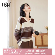 歐莎（OSA）【香草云衫】草甸綠條紋V領(lǐng)針織衫毛衣女長(cháng)袖上衣2025秋季新款 咖色 M