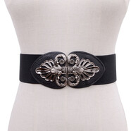 紫心竹腰帶女裝飾裙子時(shí)尚百搭配連衣裙襯衫松緊寬腰封真皮頭層牛皮束腰 黑色 65cm