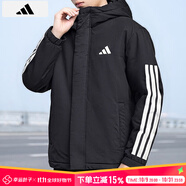 阿迪達斯 （adidas）外套男裝 2025冬季款運動服健身休閑連帽防風(fēng)保暖三條紋棉服棉襖 黑色大棉服/新到貨/主推 3XL