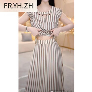 FR.YH.ZH今年流行兩件套連衣裙女夏2025新款巨好看的條紋雪紡裙子套裝 條紋【上衣+半身裙】 XL 【115-125斤】