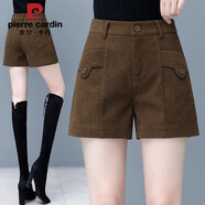 皮爾卡丹燈芯絨短褲女大碼褲子2025新款秋冬季外穿靴褲寬松顯瘦高腰a字褲 咖色 S 26