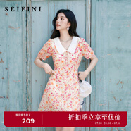 詩凡黎（'SEIFINI）【灼灼桃花】詩凡黎粉色碎花軟感荷葉邊吊帶裙娃娃領(lǐng)海邊度假裙女 粉色娃娃領(lǐng) M 160/84A