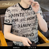 rowilcs品牌短袖t恤男2025新款修身時(shí)尚印花體恤男涼感透氣夏裝半袖上衣 卡其 M