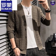 羅蒙（ROMON）春秋季新款色外套韓版修身百搭開衫針織衫春秋外穿毛衣男潮 咖色 M