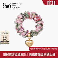 She's茜子發(fā)飾心形發(fā)圈大腸圈頭花頭繩馬尾皮筋綁頭發(fā)繩頭飾生日禮物女 印花粉E1（配件升級(jí)款）