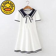 G.DUCKKIDS女童學(xué)院風(fēng)連衣裙夏季2024新款洋氣5-15女孩薄款兒童夏裝短袖裙子 白色 學(xué)院風(fēng)連衣裙 130 cm身高121-130cm7-8歲