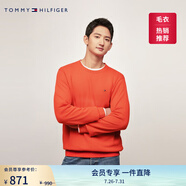 TOMMY HILFIGER25秋冬新款男裝條紋圓領(lǐng)打底衫/情侶純色毛衣/V領(lǐng)純棉針織衫 【簡約合身毛衣】紅橙色792 M （推薦：135-150斤）