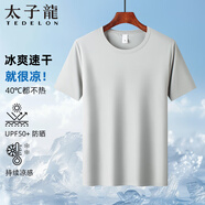 太子龍【冰絲速干+涼感抗菌】短袖男夏季戶外運(yùn)動(dòng)圓領(lǐng)寬松半袖T恤上衣 淺灰色 2XL 建議150-170斤