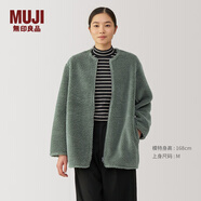 無印良品（MUJI）女式 長毛抓絨 大衣 長袖秋冬款 羊羔絨外套外衣 女裝 BB2QPA4A 淺綠色 XL (165/92A)