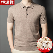 恒源祥精紡羊毛絨衫男士翻領(lǐng)衛衣2025春秋新款長(cháng)袖男t恤針織毛衣打底衫 駝色 【新品羊毛短袖】 4XL 190【建議體重185-200斤】