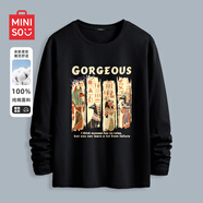 名創(chuàng)優(yōu)品（MINISO）長(zhǎng)袖t恤男春秋季寬松休閑百搭純棉打底衫簡(jiǎn)約百搭圓領(lǐng)男裝上衣服 黑色(金色埃及) L 175(體重120-140斤左右)