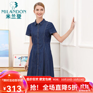 米蘭登（MILANDON）夏季新款中老年女裝媽媽裝時(shí)尚翻領(lǐng)牛仔連衣裙女休閑薄款WO220107 蘭色 3XL