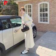皮爾卡丹（pierre cardin）法式藍色系帶蝴蝶結西裝套裝女春秋2025新款兩件套流行減齡氣質 米白色(優(yōu)質版) M (建議115斤以內)