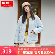 坦博爾羽絨服女短款翻領(lǐng)韓版寬松女士燈芯絨外套TD236266 海鹽藍 165 