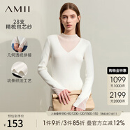 AMII冬季新款仙氣半高領(lǐng)微透視拼接修身毛衣女百搭打底上衣12244002 米白 M