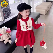 G.DUCKKIDS女童連衣裙2025新款洋氣女寶寶秋冬季周歲禮服兒童秋冬裝公主裙子 紅色 90 cm