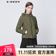 S.DEER圣迪奧女裝時尚高領(lǐng)連帽輕薄短款羽絨服S21482403 深橄欖綠/88 S/160