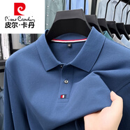 皮爾卡丹（pierre cardin）男士長袖POLO衫純棉開叉春秋季休閑中年上衣絲光棉商務休閑針織 長袖19131湖藍 3XL 185