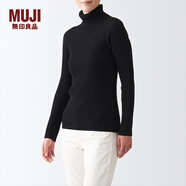 無(wú)印良品 MUJI 女式 寬羅紋 可水洗 高領(lǐng)毛衣 長(zhǎng)袖針織衫女款春秋BAA04A1A 黑色 XS(150/76A)