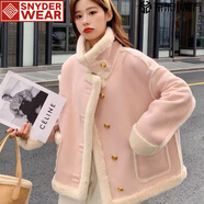 SNYDER WEAR粉色皮毛一體羊羔毛外套女2025冬季新款加絨厚小香風(fēng)機(jī)車服鹿皮絨 粉色zt XL （120-135斤）