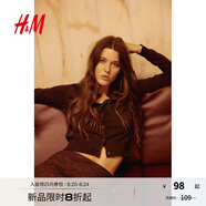 H&M女裝毛針織衫秋季薄款時(shí)尚法式慵懶短款打底衫miu系開(kāi)衫0579541 深棕色 2XL 175/128