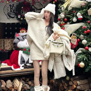 熒蒂秋冬季穿搭紅色針織衫毛衣包臀短裙搭配一整套裝連衣裙2025新款女 米色 S