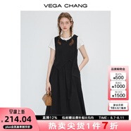 VEGA CHANG粉色連衣裙女2025年夏季新款海邊度假顯瘦氣質(zhì)減齡拼接背心長(cháng)裙子 薄暮黑 S