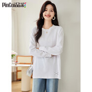 品彩（PinCai）T恤女純色簡(jiǎn)約寬松插肩袖長(zhǎng)袖T恤春秋內(nèi)搭打底衫P143T2001