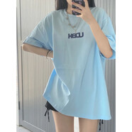 野原琳甜美天藍(lán)色純棉短袖t恤女夏季2025新款oversize上衣服簡約體恤潮 天藍(lán)色(100%純棉不起球) S