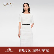 OVV2024春夏新款女裝一字領(lǐng)短袖簡約直筒休閑連衣裙小白裙 漂白（凈色）07 XL