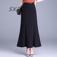 SXA香港潮牌半身裙A字裙女新款梨型身材魚(yú)尾半身裙女秋顯瘦休閑長(cháng)裙 黑色 M