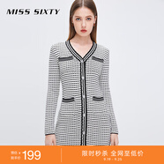 MISS SIXTY連衣裙女V領(lǐng)修身薄款性感包臀小香風(fēng)淑女 黑/白 L